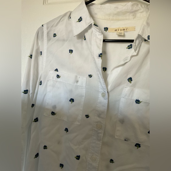 White Button Down with Blue Flowers - Picture 2 of 5